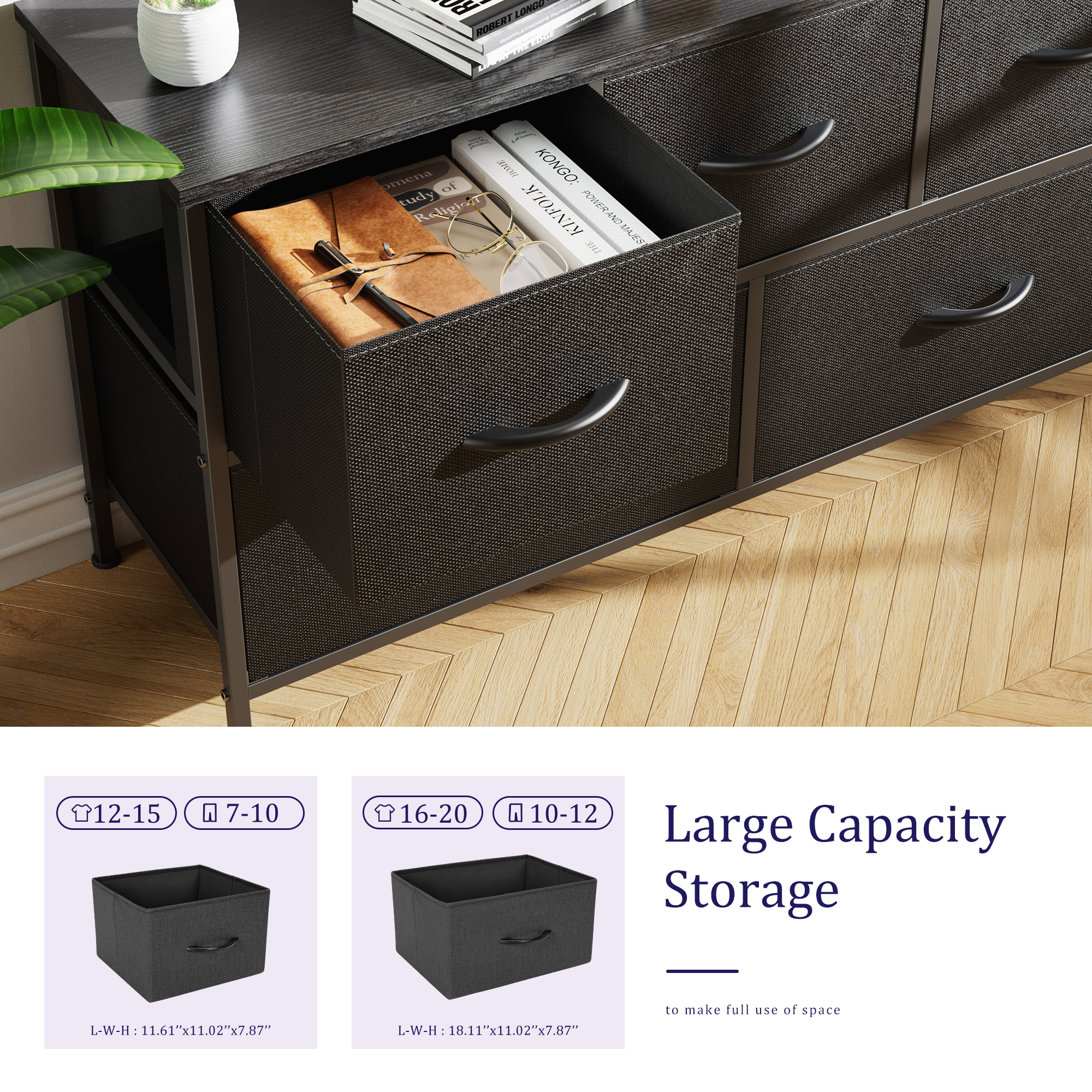 edx 5-Drawer Fabric Dresser with Wood Top, Black photo 5