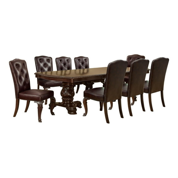 Furniture of America Ramsaran Wood 9pc Extendable Pedestal Dining Set in Brown