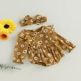 thumbnail image 3 of Newborn Baby Girls Outfits Long Sleeve Daisy Print Ruffle Bubble Romper with Headband 2PCS Suit Cute Infant Clothes, 3 of 8