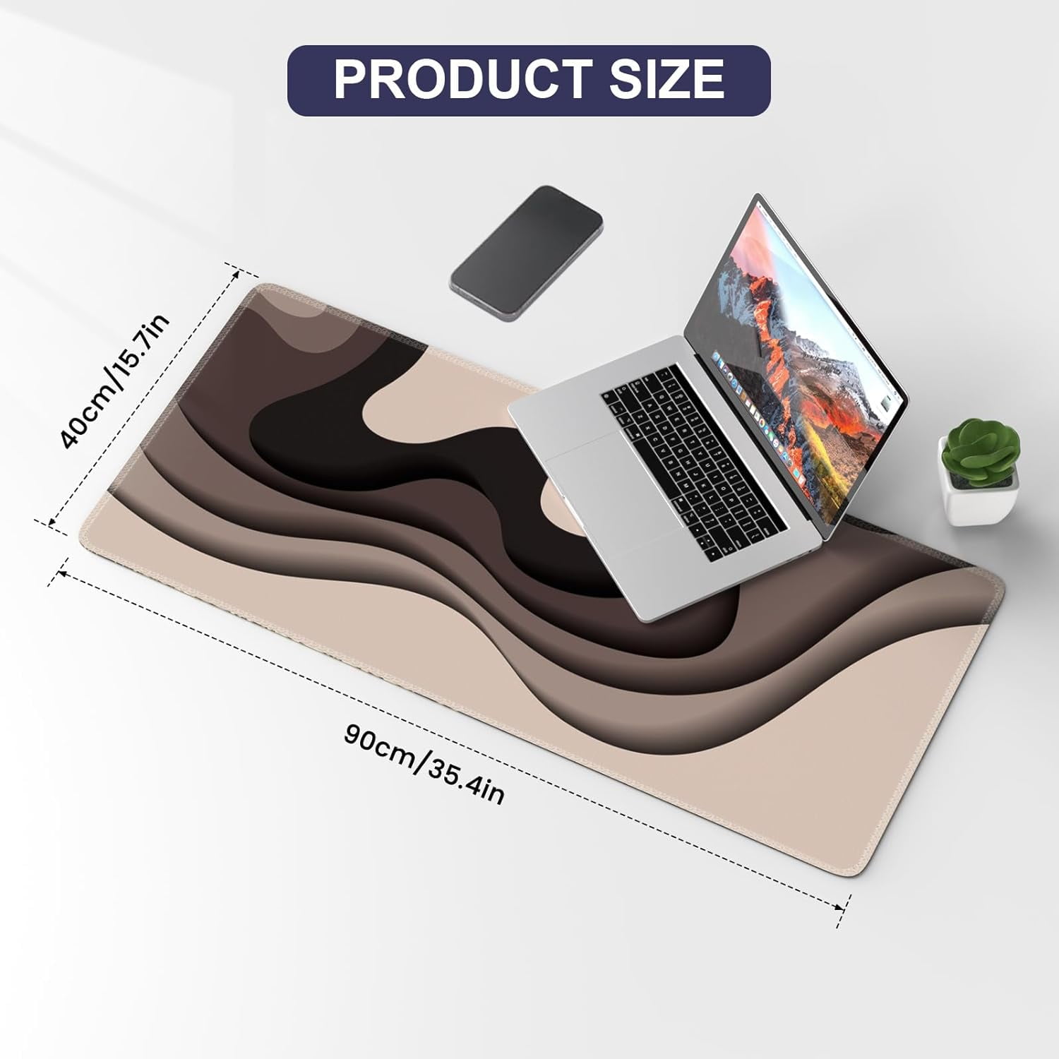 Topographic Mouse Pad, Gaming Mouse Pad, Extended Desk Pad 35.4x15.75in XXL Mouse Pad with Non-Slip Rubber Base, Abstract Mice Pad Desk Mat, Tan
