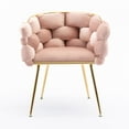 thumbnail image 5 of Luxury Modern Accent Chair, Leisure Velvet Armchair with Thick Woven Backrest and Gold Metal Frame, Upholstered Lazy Person Household Dresser Stool, Manicure Table Back Chair, Dining Chair, Pink, 5 of 9
