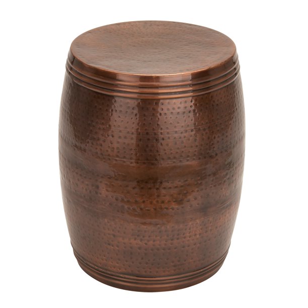 Decmode Hammered Dark Bronze Metal Barrel Accent Table, 14" x 19