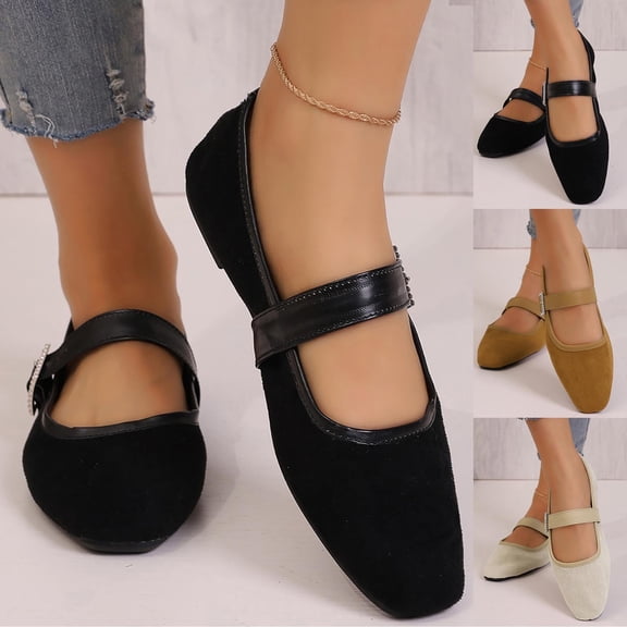 Hinvhai Ballet Flats for Women Slip on Round Toe Ballerina Flats Comfortable Mary Jane Shoes Casual Daily Wear Working Shoes Khaki 9(42)