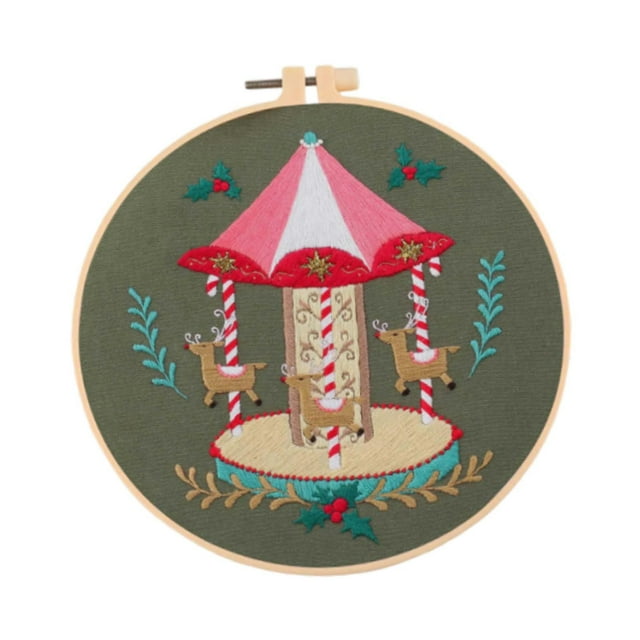 Lipstore Christmas Embroidery Kit Cross Stitch Cute Accessories Embroidery Hoop Material Carousel