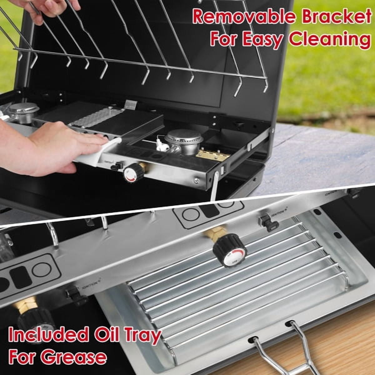 3-Burner Propane Camping Stove 20000 BTUs, Portable Camp Stove with 3 Adjustable Burners and Push-Button Instant Ignition, Portable Camping Grill, Built-in Carrying Handle