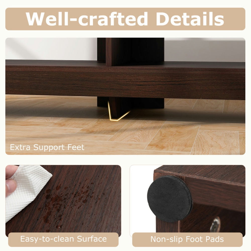 Finihen TV Stand, Entertainment Center, Corner TV Stand with Power Outlet and 4 Open Storage Shelves, for Living Room, Brown