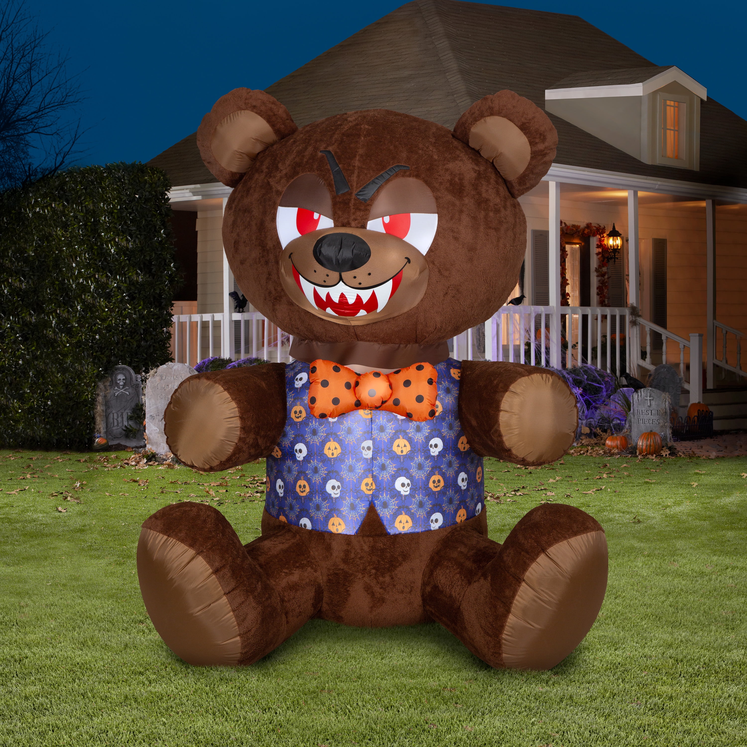 6 Foot Animated Head Turning Mixed Media Teddy Bear for Halloween by Way to Celebrate!