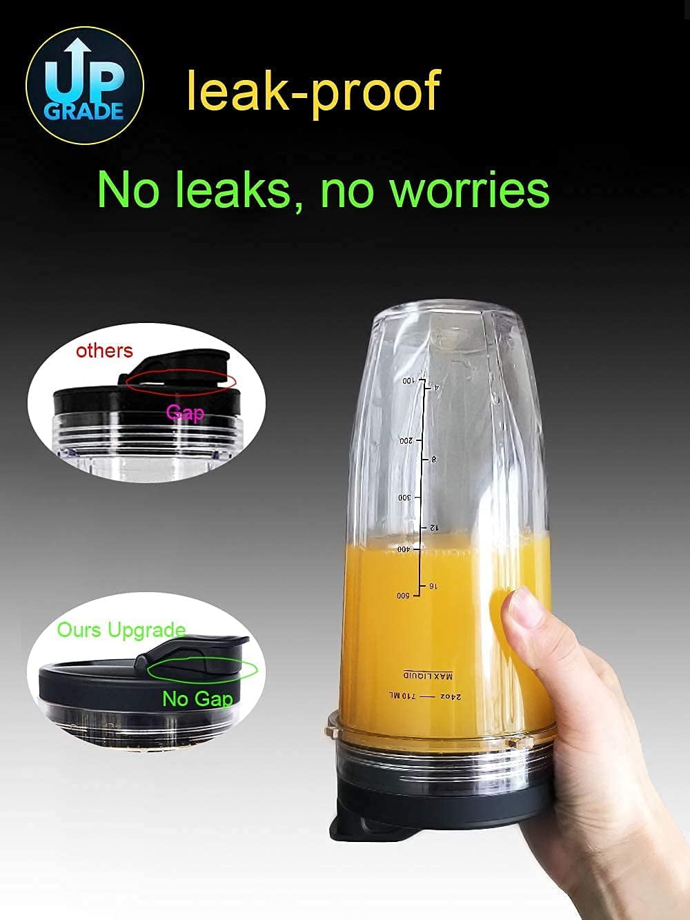 Upgraded 24oz Smoothie Blender Cups with Sip & Seal Lid Compatible wtih  Nutri Ninja Blender Auto IQ BL682-30 BL642-30 BL450-30 BL455-30 BL456-30