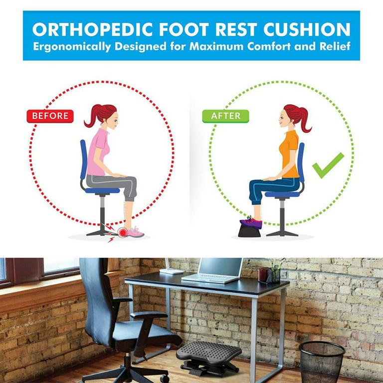 Lilithye Footrest Stool Under Desk Adjustable Height Footrest Ottoman  Ergonomic Foot Stool with Wheels 360° Rolling Footrest for Home Office  (Black)