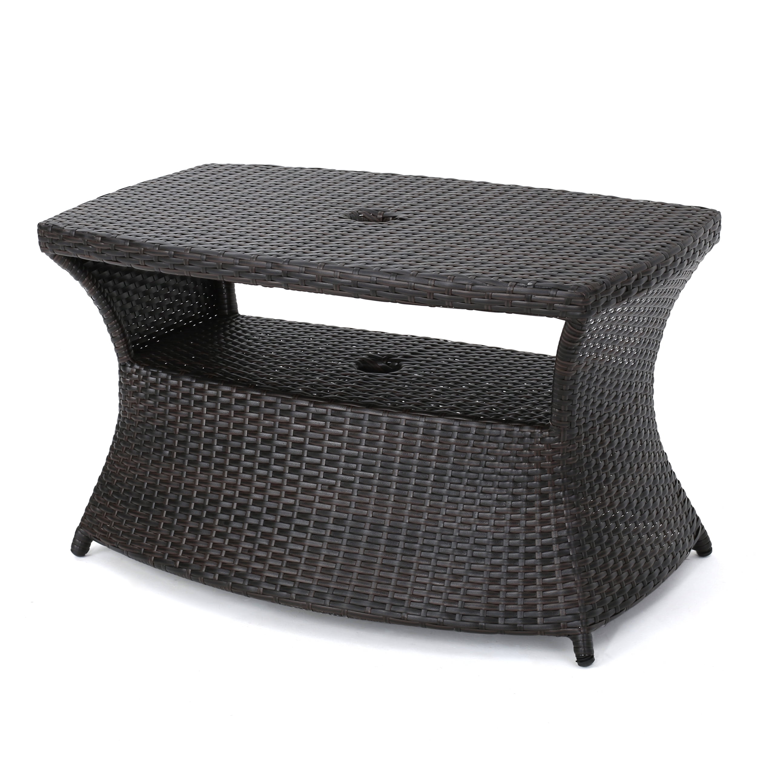 Outdoor Wicker Side Table for Chaise Lounge, Matching Decor End Table for Patio Garden, Multi Brown