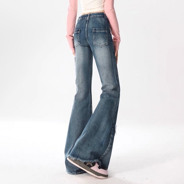 WILLBEST Pantalones Mujer Pantalones Vaqueros Acampanados de Tiro Bajo para Mujer, Desgastados, Holgados E Informales, Cómodos, Elásticos, Estilo Holgado. Extra Grande