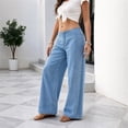 thumbnail image 4 of Stralyhd Wide Leg Jeans for Women Elastic Waist Low Rise Denim Pants Spring Summer Casual Jean Baggy Lightweight Straight Palazzo Pants Blue S, 4 of 5