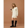 thumbnail image 4 of Womens V Neck Mini Sweater Dress Cable Knit Long Sleeve Casual Loose Fall Tunic Pullover Sweaters White M, 4 of 5