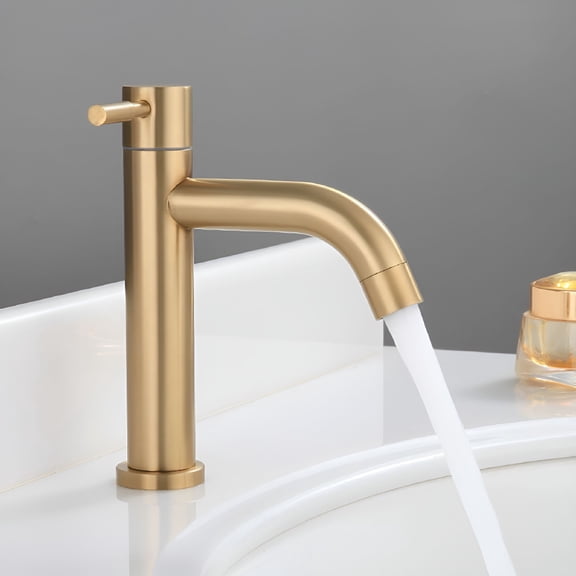 HIBIBUD Brushed Gold Bathroom Faucet, Modern Single Handle Lavatory Sink Faucet with Waterfall Spout, Single Hole Vanity Mixer Tap for Bathroom, 304 Stainless Steel