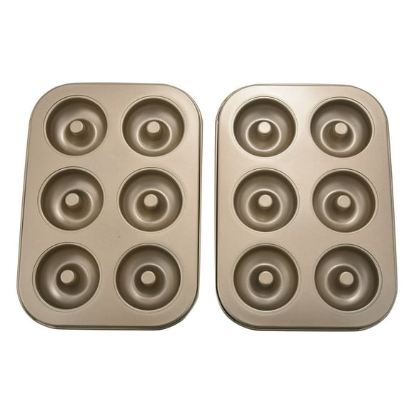 Madeleine Pan,Non-Stick Donut Pan, 2 Pieces Donut Baking Tray, Carbon Steel Donut Mold, Donut Baking Dish Bag Mould 6 Doughnuts,2 * donut baking pan,gold