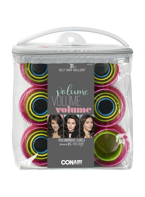 Conair Classic Volumizing Hair Self Grip Rollers, Assorted Sizes, Neon Colors, 31 Ct