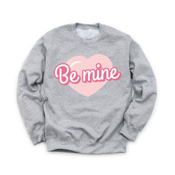 Be Mine Valentine's Day Unisex Gray Sweatshirt Pink Bubble Heart Design Love Holiday Sweater