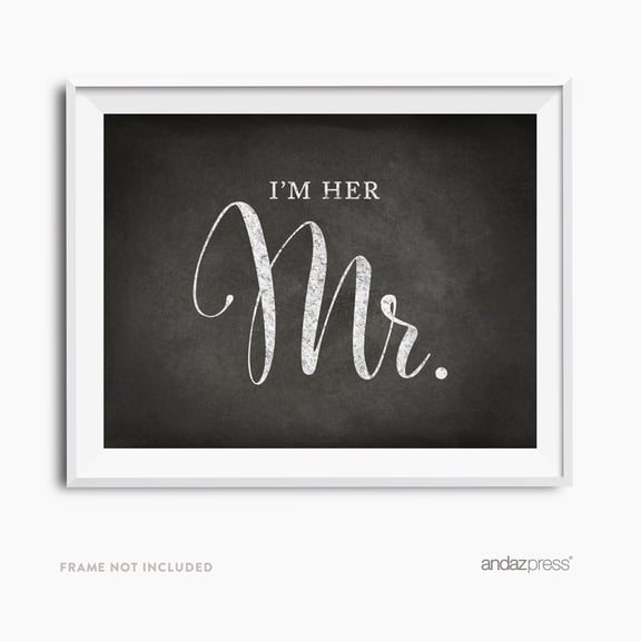 I'm Her Mr., I'm His Mrs. Black Vintage Chalkboard Wedding Party Signs, 2-Pack