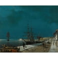 thumbnail image 2 of Constantinos Volanakis 24x20 Gold Ornate Framed and Double Matted Museum Art Print Titled - Harbour by Night, 2 of 4