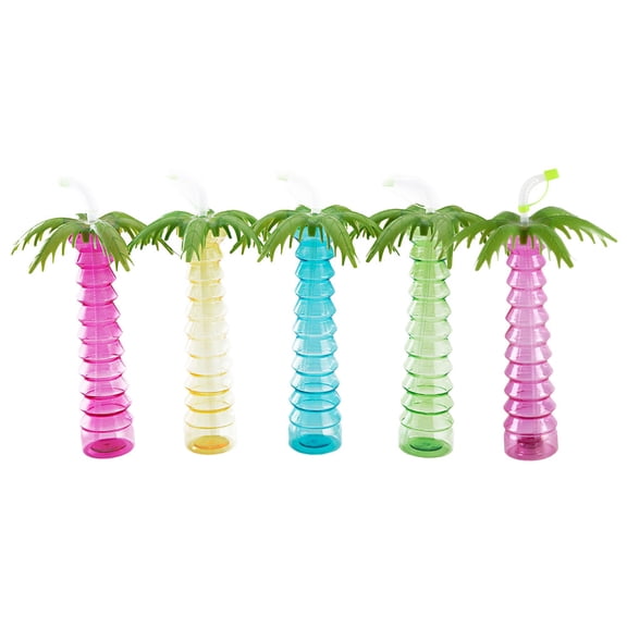 LEORX 5pcs Coconut Tree Shaped Cups Transparent Water Bottles For Drinkware For Home And Party Use
