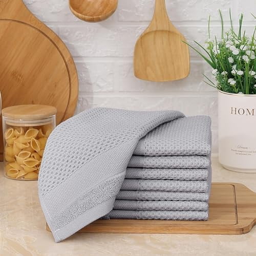 100% Cotton Dish Cloths, 12 Pack - 12 x 12 Inches, Waffle Weave Super Soft and Absorbent Dish Towels Quick Drying Dishcloths, Light Grey