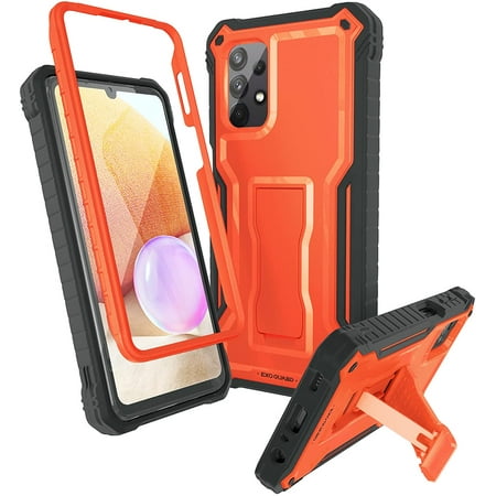 ExoGuard Samsung Galaxy A32 5G Case, Rubber Shockproof Full-Body Cover Case Built-in Screen Protector and Kickstand Compatible with Samsung A32 5G Phone (Orange)