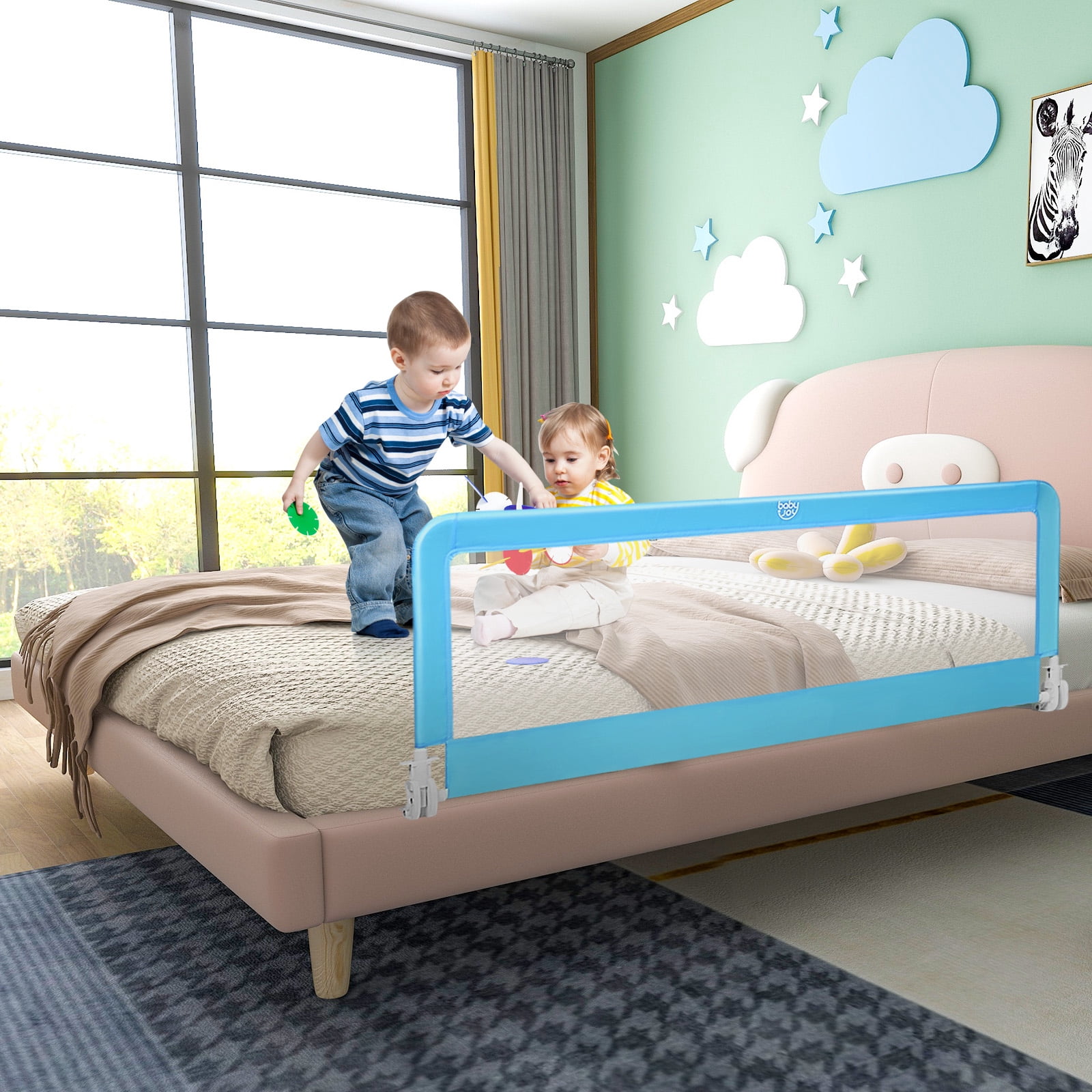 Infans 59" Breathable Baby Children Toddlers Bed Rail Guard Safety Swing Down Blue
