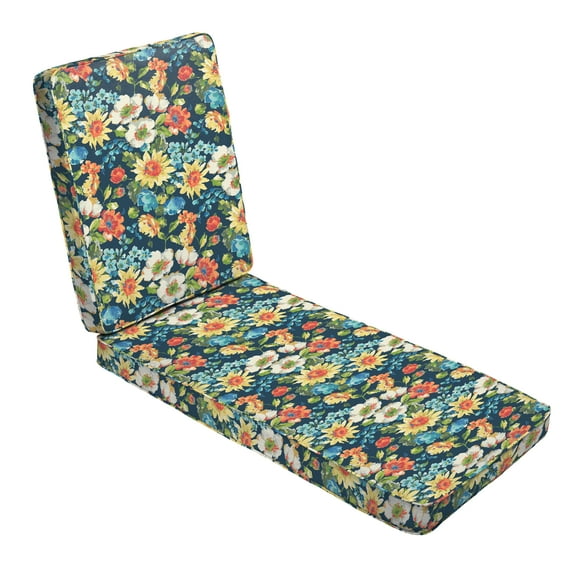 Sorra Home Blue Multi Floral Indoor/Outdoor Hinged Cushion, Corded
