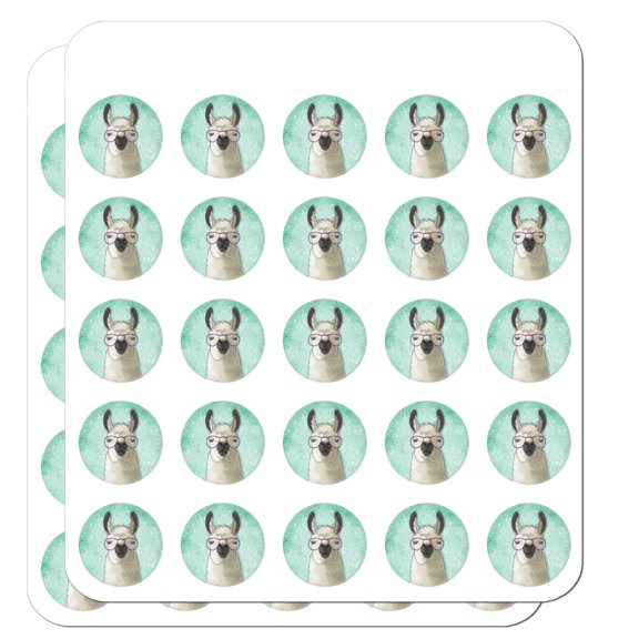 Hip Llama with Glasses 1" Planner Calendar Scrapbooking Crafting Clear Stickers