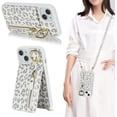 thumbnail image 5 of iPhone 13 Mini Case for Women with Card Holder,iPhone 13 Mini Phone Case Wallet with Strap,Crossbody Lanyard Cases with Credit Card Slots Kickstand and Stand Case Ring Holder,5.4" White Leopard, 5 of 13