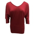thumbnail image 4 of JINMGG Fall Shirts Plus Size Women Women's Summer Fashion V-neck Bat 3/4 Sleeve Solid Color Tops Red L, 4 of 7