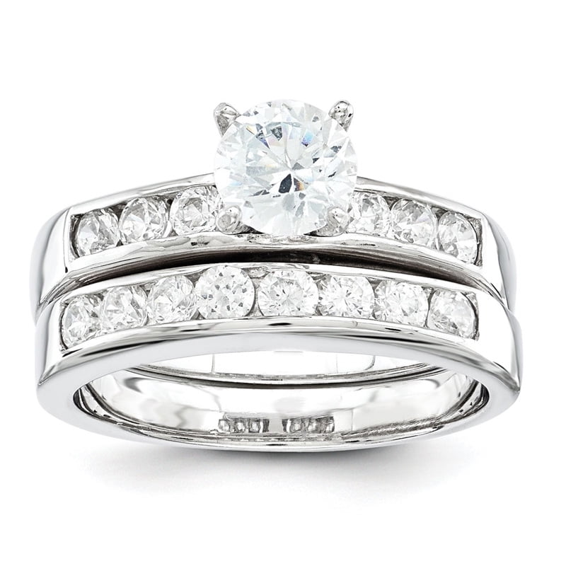 Kevin Jewelers Sterling Silver 2Piece CZ Wedding Ring Set Walmart