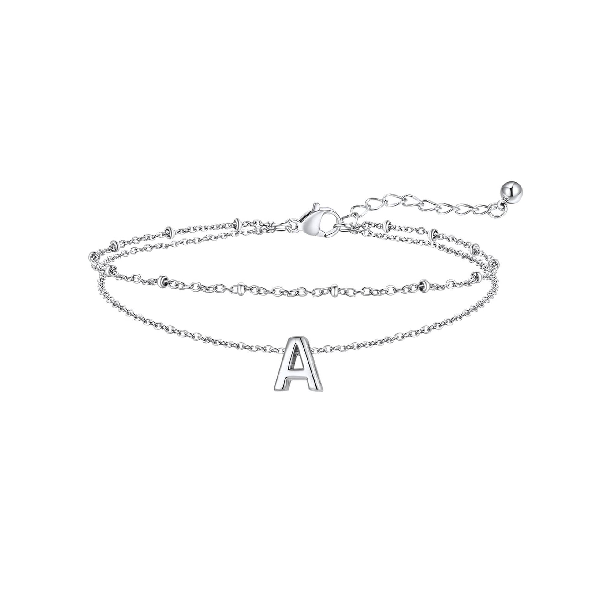 FaithHeart Initial A Ankle Bracelets for Women, Waterproof Initial Anklets Non Tarnish Stainless Steel Layered Anklet Summer Beach Foot Jewelry Gift for Mom Mothers Day