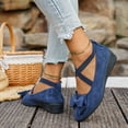 thumbnail image 3 of Women's Bowknot Suede Dress Ballet Flats Low Wedge Pointed Toe Slip On Loafers with Elastic Ankle Strap Casual Dress Shoes Red Size 6, 3 of 9