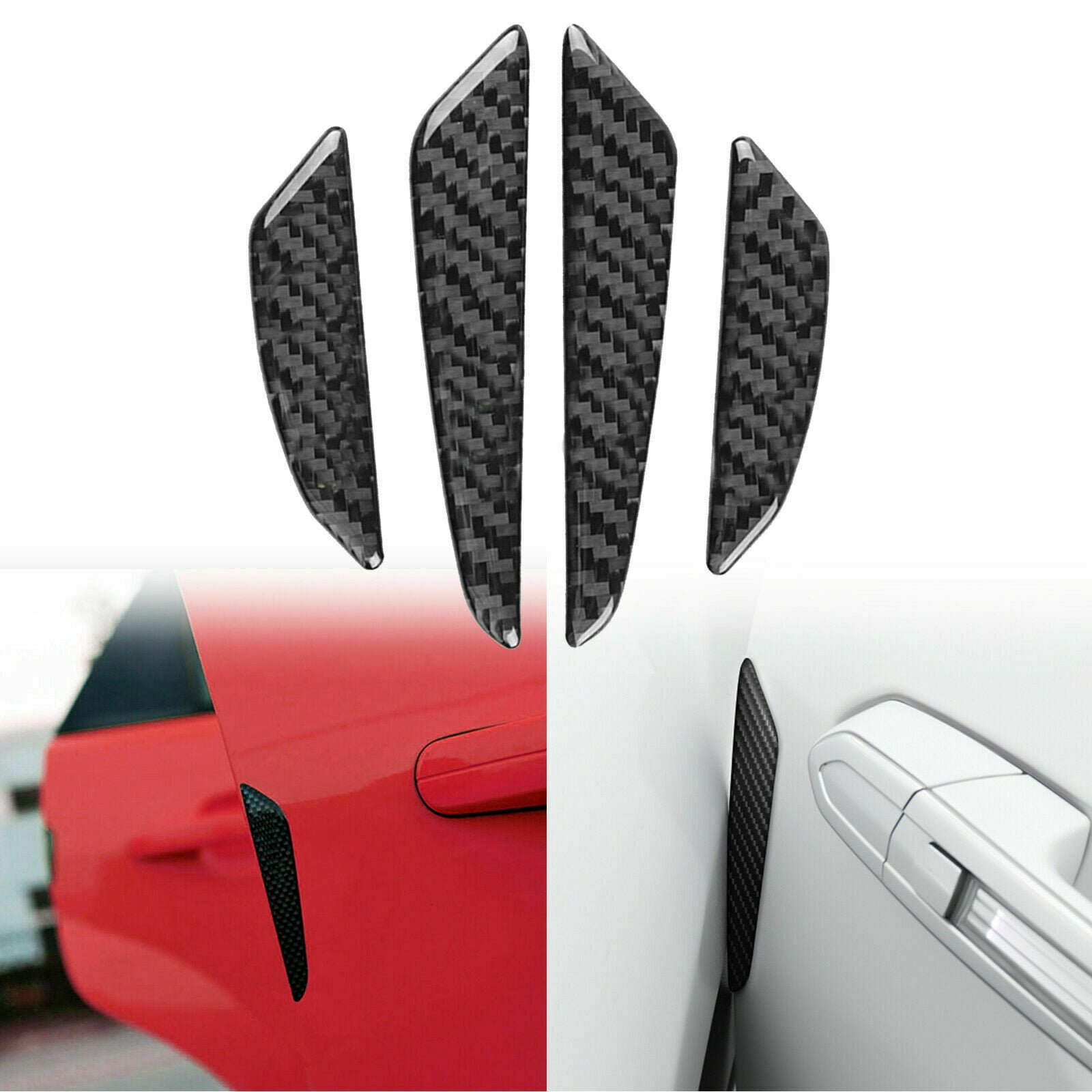 4pcs Anti-Scratch Black Carbon Fiber Car Door Edge Protector Guards Trims Strip 
