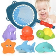Baby Bathing Floating Soft Rubber Animals Water Tub Toy Squirts Spoon-Net 7pcs
