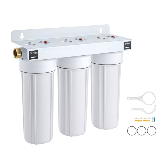 VEVOR RV Water Filter System, 5-Micron 3 Stage Premium RV Water Filtration System Replacement with Three Cartridges for RVs & Campers, Reduces Sediment, Chlorine