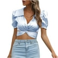 thumbnail image 2 of Haut Blouse Confortable à Manches Courtes Décontracté pour Femme, Couleur Unie, Col Ras du Cou en Coton Doux, Tenue Polyvalente de Tous les Jours, Idéal pour des Tenues Relax et des Occasions Décontractées, 2 of 4