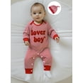 thumbnail image 6 of BemeyourBBs Newborn Baby Valentines Day Outfit Lover Boys Jumpsuit Long Sleeve Crewneck Striped Embroidery Romper Hat Set Spring Clothes, 6 of 9