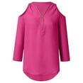 thumbnail image 3 of Pxiakgy Cold Shoulder 3/4 Roll Sleeve Tops for Women Loose Shirt Chiffon Zipper Long Sleeves Plus Size Tops Cold Shoulder Top Zip Front Shirts V Neck Blouses Tunic Top Hot Pink L, 3 of 6