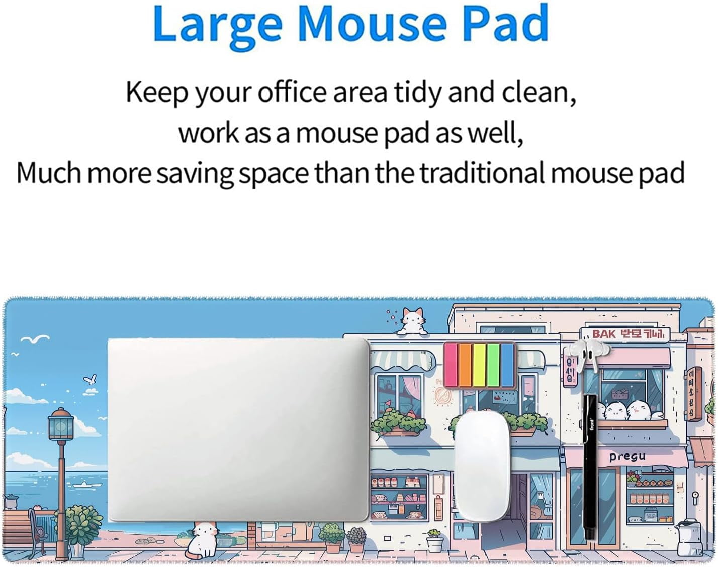 Cute Kawaii Gaming Mouse Pad Desk Pad Anime Street Aesthetics Large Gaming Mouse Mat with Stitched Edges,Non-Slip Waterproof Rubber Base Mous Mat Office Computer Keyboard Laptop Home 31.5"x11.8"