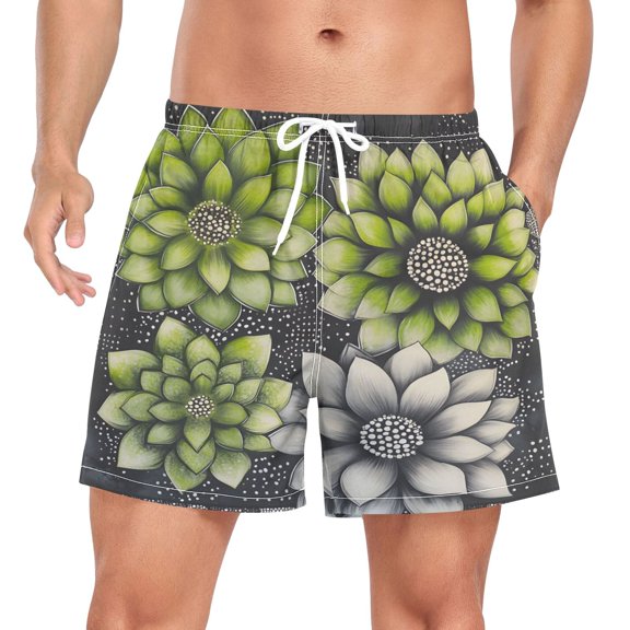FORMRS Mens Swim Trunks Mesh Liner Quick Dry Casual Beach Board Shorts with Pockets, Sizes S-2XL, Gray Floral