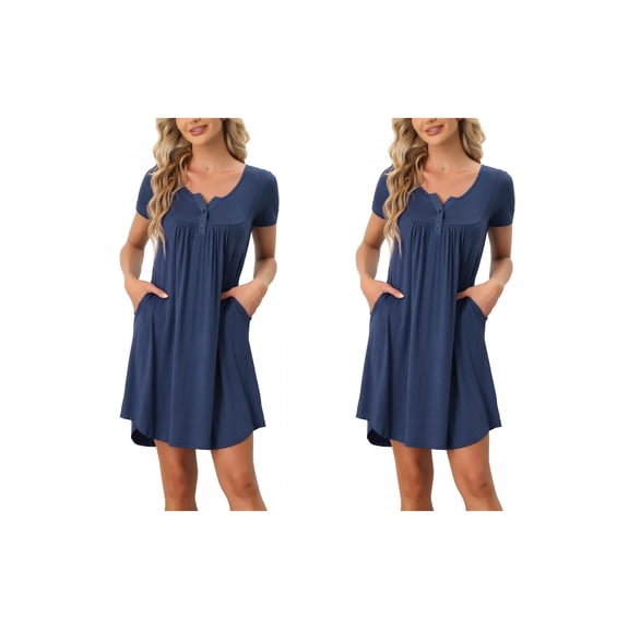 Women's 2-Pack Sleepwear Summer Short Sleeves with Pockets Lounge Nightgowns Large 2 Pack Blue