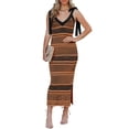 thumbnail image 2 of Women Summer Midi Bodycon Sweater Dress Sexy V Neck Tie Shoulder Striped Knit Side Slit Sleeveless Tank Dress, 2 of 5