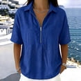 thumbnail image 5 of cfhntfmh Womens Tops Summer Half Sleeve Collared V Neck T-Shirts Zipper Loose Casual Workout Shirts Solid Color Clothes, 5 of 6