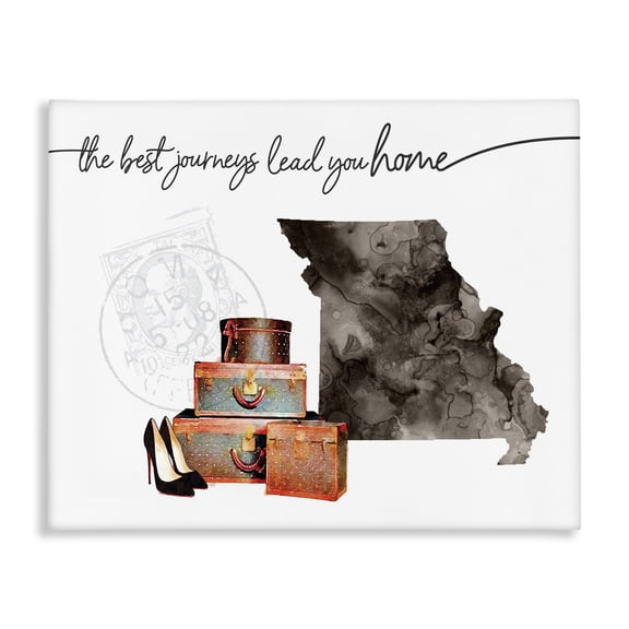 Stupell Industries Art Deco Missouri State The Best Journeys Lead You Home Fashion Shoes and Luggage Illustration Canvas Art, 20 x 16, by Amanda Greenwood