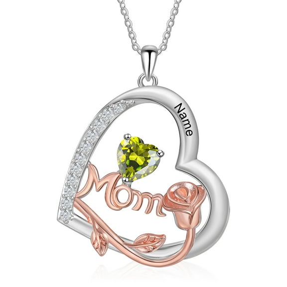 Mementos Customized Brass Heart Family Women's (Mother's) Necklace with Birthstone and Name