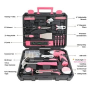 Apollo Tools USB-charged 135 Piece Pink Household Tool Set with Pivoting Dual-Angle 3.6 Volt Lithium-Ion Cordless Screwdriver in Hard Case - DT0774P