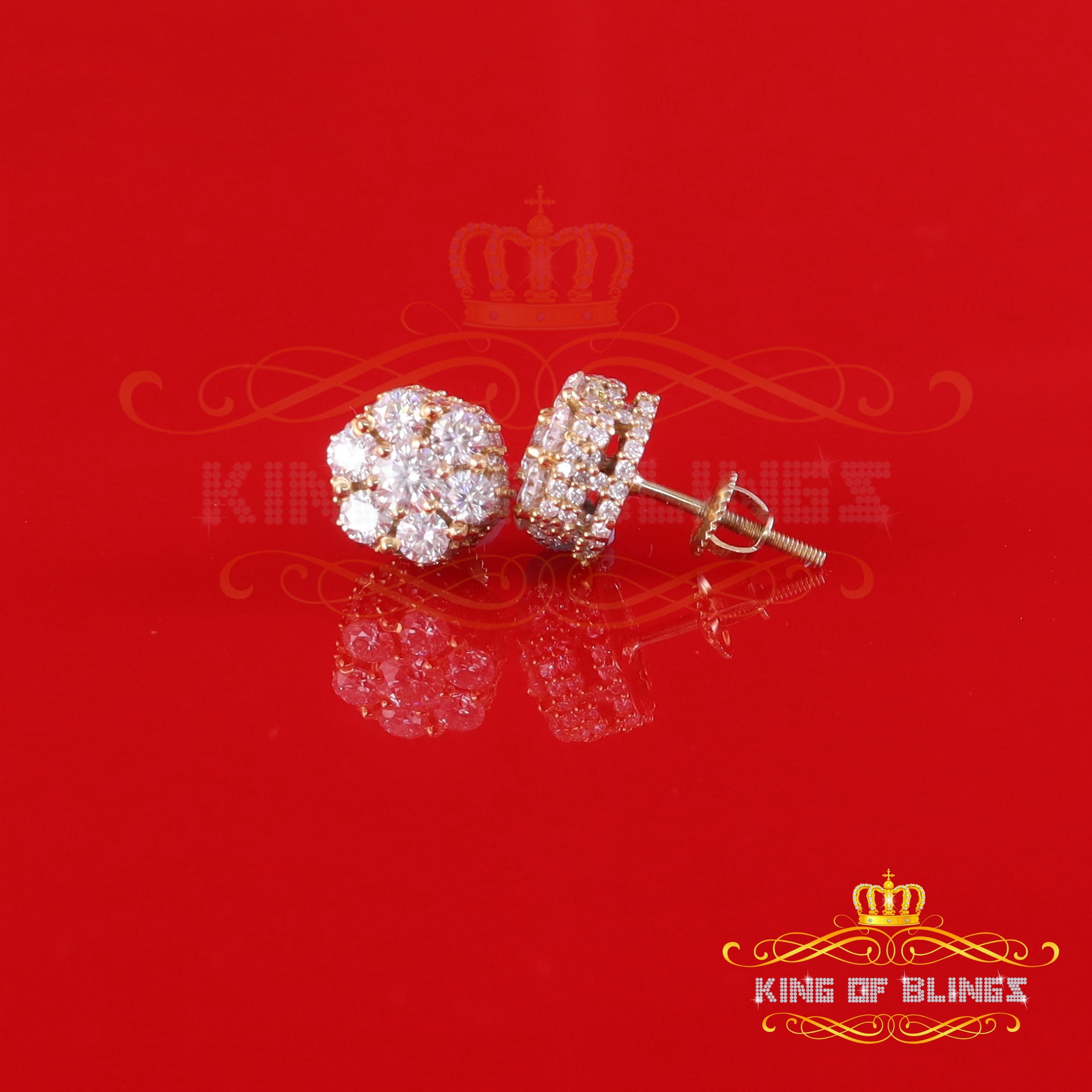 King of Bling's 925 Silver Yellow 1.50ct VVS 'D' Men's & Womens Moissanite Floral Stud Earrings