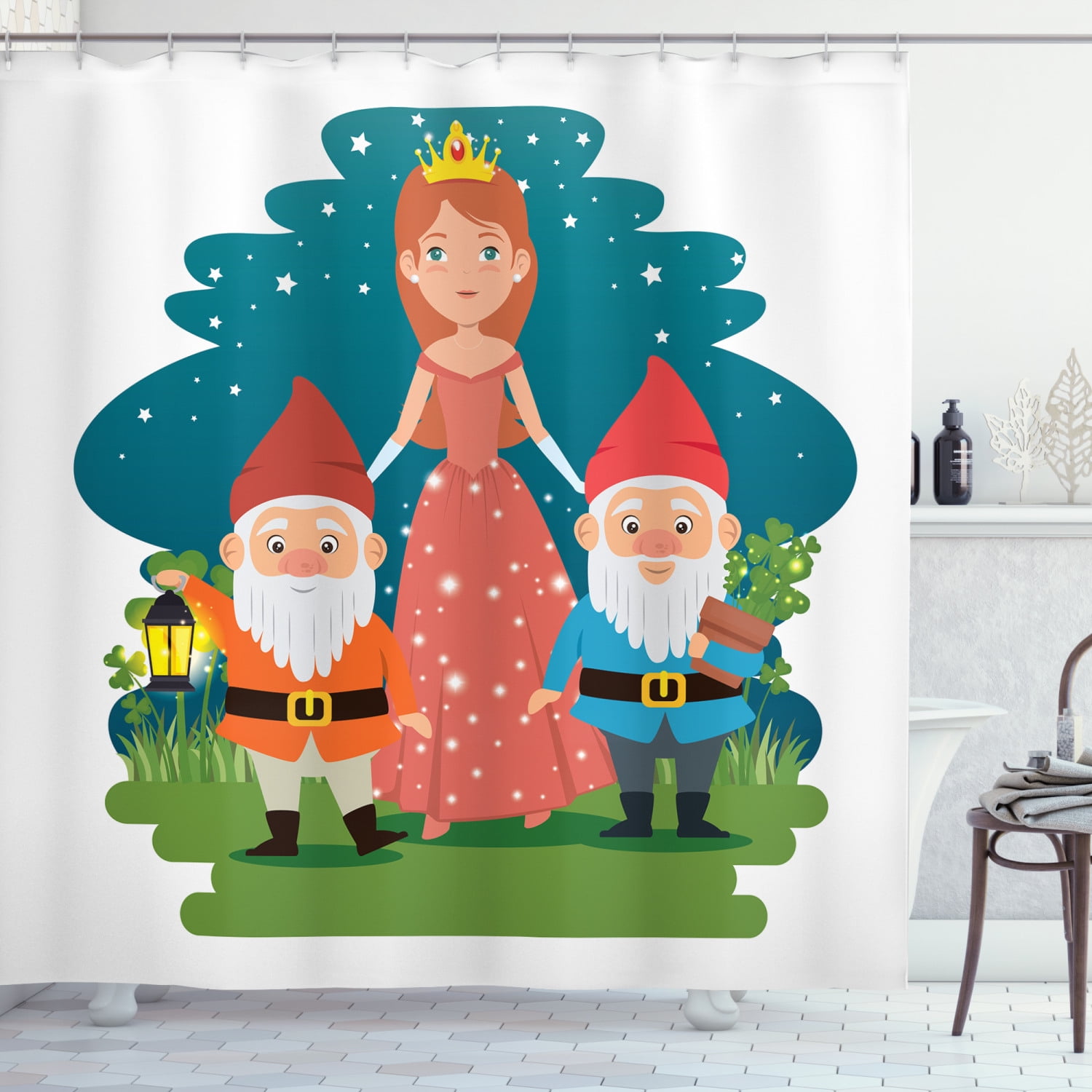 Ambesonne Gnome Shower Curtain, Tale Cartoon Dwarfs, 69"Wx75"L, Multicolor